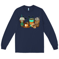 Navy skeleton coffee cups Long Sleeve Tee - Zillion Design Studio