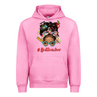 Fuchsia Pink Afro Messy Bun Best Teacher With Leopard Glasses Bbs Urban Hoodie - BundleAndBundleShop