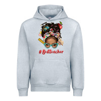 Heather Grey Afro Messy Bun Best Teacher With Leopard Glasses Bbs Urban Hoodie - BundleAndBundleShop