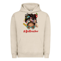 Pigment French Oak Afro Messy Bun Best Teacher With Leopard Glasses Bbs Urban Hoodie - BundleAndBundleShop