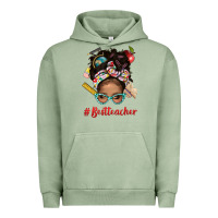Pigment Oil Green Afro Messy Bun Best Teacher With Leopard Glasses Bbs Urban Hoodie - BundleAndBundleShop