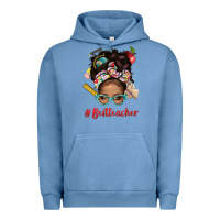 Pigment Pebble Blue Afro Messy Bun Best Teacher With Leopard Glasses Bbs Urban Hoodie - BundleAndBundleShop