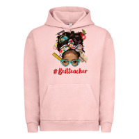 Pigment Salmon Afro Messy Bun Best Teacher With Leopard Glasses Bbs Urban Hoodie - BundleAndBundleShop