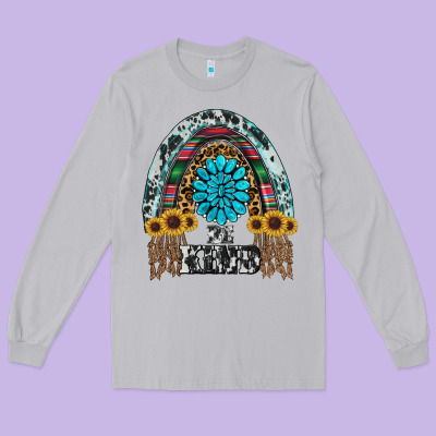 Western Rainbow  Be Kind Long Sleeve Tee Designed By Ranaportraitstore