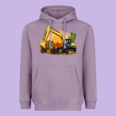 Excavator Cactus Sunflower Sunset Heavyweight Hoodie Designed By Artiststas