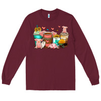 Burgundy pigs coffee cups Long Sleeve Tee - Zillion Design Studio