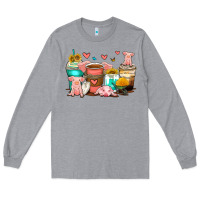 Heather Grey pigs coffee cups Long Sleeve Tee - Zillion Design Studio