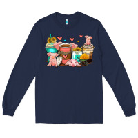 Navy pigs coffee cups Long Sleeve Tee - Zillion Design Studio