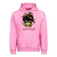 Fuchsia Pink Afro Messy Bun Cosmetologist Urban Hoodie - BundleAndBundleShop