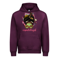 Mauve Wine Afro Messy Bun Cosmetologist Urban Hoodie - BundleAndBundleShop