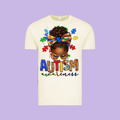 Vintage Tee autism awareness afro messy bun