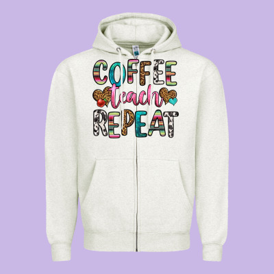 Coffee Teach Repeat Zipper Hoodie Designed By Hra Design Shop