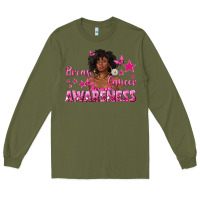 Army Green Breast Cancer Awareness with Afro Woman Long Sleeve Tee - texasbilliewilder