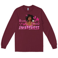 Burgundy Breast Cancer Awareness with Afro Woman Long Sleeve Tee - texasbilliewilder