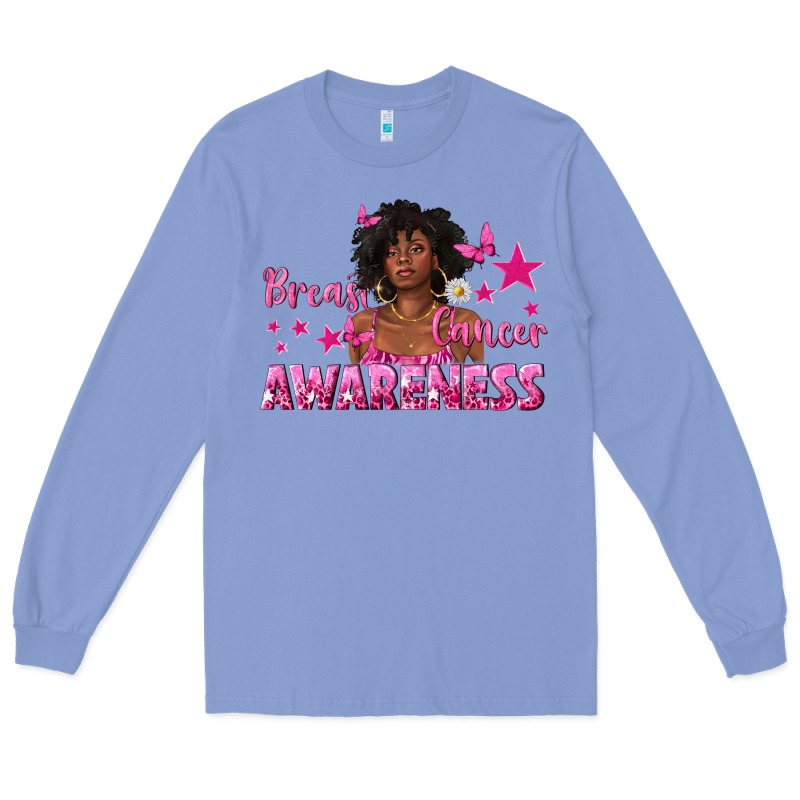 Breast Cancer Awareness With Afro Woman Long Sleeve Tee by texasbilliewilder | Teevron