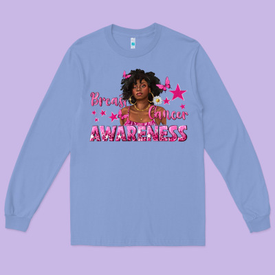 Breast Cancer Awareness With Afro Woman Long Sleeve Tee Designed By Texasbilliewilder