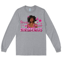Heather Grey Breast Cancer Awareness with Afro Woman Long Sleeve Tee - texasbilliewilder