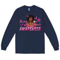 Navy Breast Cancer Awareness with Afro Woman Long Sleeve Tee - texasbilliewilder