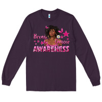 Plum Breast Cancer Awareness with Afro Woman Long Sleeve Tee - texasbilliewilder