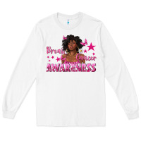 White Breast Cancer Awareness with Afro Woman Long Sleeve Tee - texasbilliewilder