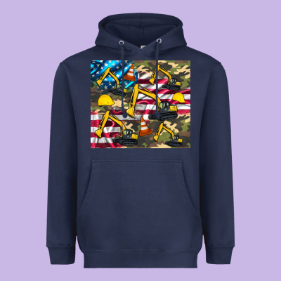 Excavator American Flag Heavyweight Hoodie Designed By Artiststas