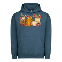 Pigment Midnight Navy Honey And Bee With Flower Coffee Cup Urban Hoodie - BundleAndBundleShop