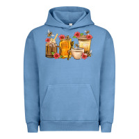 Pigment Pebble Blue Honey And Bee With Flower Coffee Cup Urban Hoodie - BundleAndBundleShop