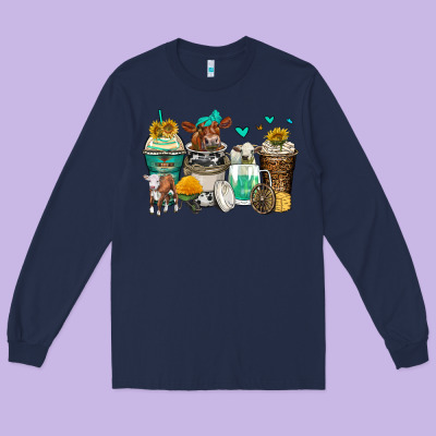 Cows Coffee Cups Long Sleeve Tee Designed By Zillion Design Studio