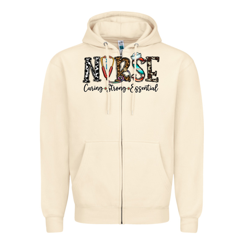 Nurse Caring Strong Essential Zipper Hoodie by CowhideDigitalArt | Teevron