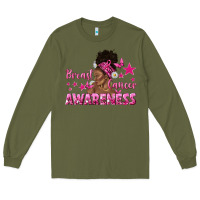 Army Green Breast Cancer Awareness with Afro Woman Long Sleeve Tee - texasbilliewilder