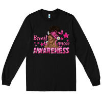 Black Breast Cancer Awareness with Afro Woman Long Sleeve Tee - texasbilliewilder