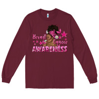 Burgundy Breast Cancer Awareness with Afro Woman Long Sleeve Tee - texasbilliewilder