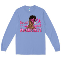 Colony Blue Breast Cancer Awareness with Afro Woman Long Sleeve Tee - texasbilliewilder