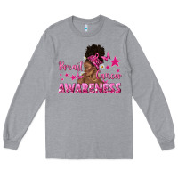 Heather Grey Breast Cancer Awareness with Afro Woman Long Sleeve Tee - texasbilliewilder