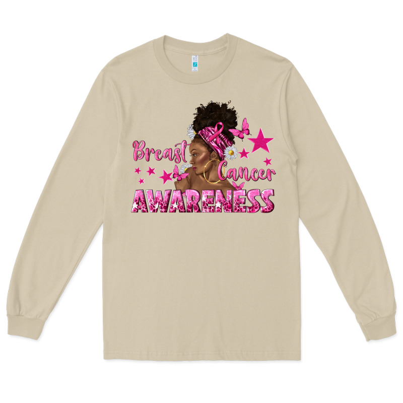 Breast Cancer Awareness With Afro Woman Long Sleeve Tee by texasbilliewilder | Teevron