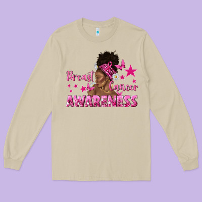 Breast Cancer Awareness With Afro Woman Long Sleeve Tee Designed By Texasbilliewilder