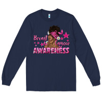 Navy Breast Cancer Awareness with Afro Woman Long Sleeve Tee - texasbilliewilder