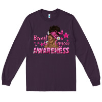 Plum Breast Cancer Awareness with Afro Woman Long Sleeve Tee - texasbilliewilder