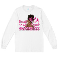 White Breast Cancer Awareness with Afro Woman Long Sleeve Tee - texasbilliewilder