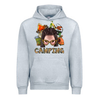 Heather Grey Camping Braid Hair Woman With Fire Bbs Urban Hoodie - BundleAndBundleShop