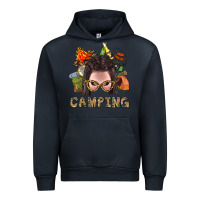 Navy Camping Braid Hair Woman With Fire Bbs Urban Hoodie - BundleAndBundleShop