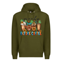 Army Green moody before coffee Premium Hoodie - MaliasSmallBusiness