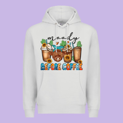 Moody Before Coffee Premium Hoodie Designed By Maliassmallbusiness