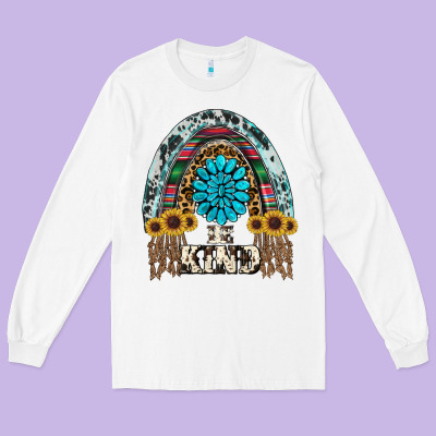 Western Rainbow  Be Kind Long Sleeve Tee Designed By Ranaportraitstore