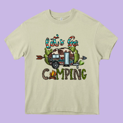 Let's Go Camping Heavy Core Tee Designed By Cowhidedigitalart