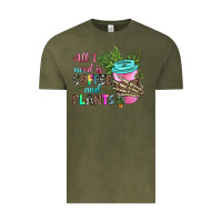 Vintage Olive all i need is coffee and plants Vintage Tee - texasbilliewilder