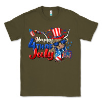 Army Green Happy 4th of July cow Classic Tee - CowGirlArtShop