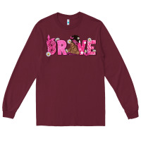 Burgundy Breast Cancer Brave with Afro Woman Long Sleeve Tee - texasbilliewilder