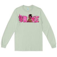 Matcha Breast Cancer Brave with Afro Woman Long Sleeve Tee - texasbilliewilder