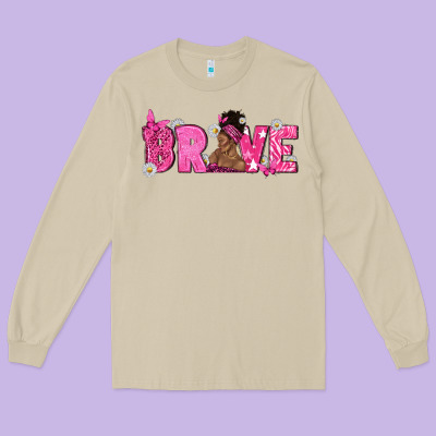 Breast Cancer Brave With Afro Woman Long Sleeve Tee Designed By Texasbilliewilder